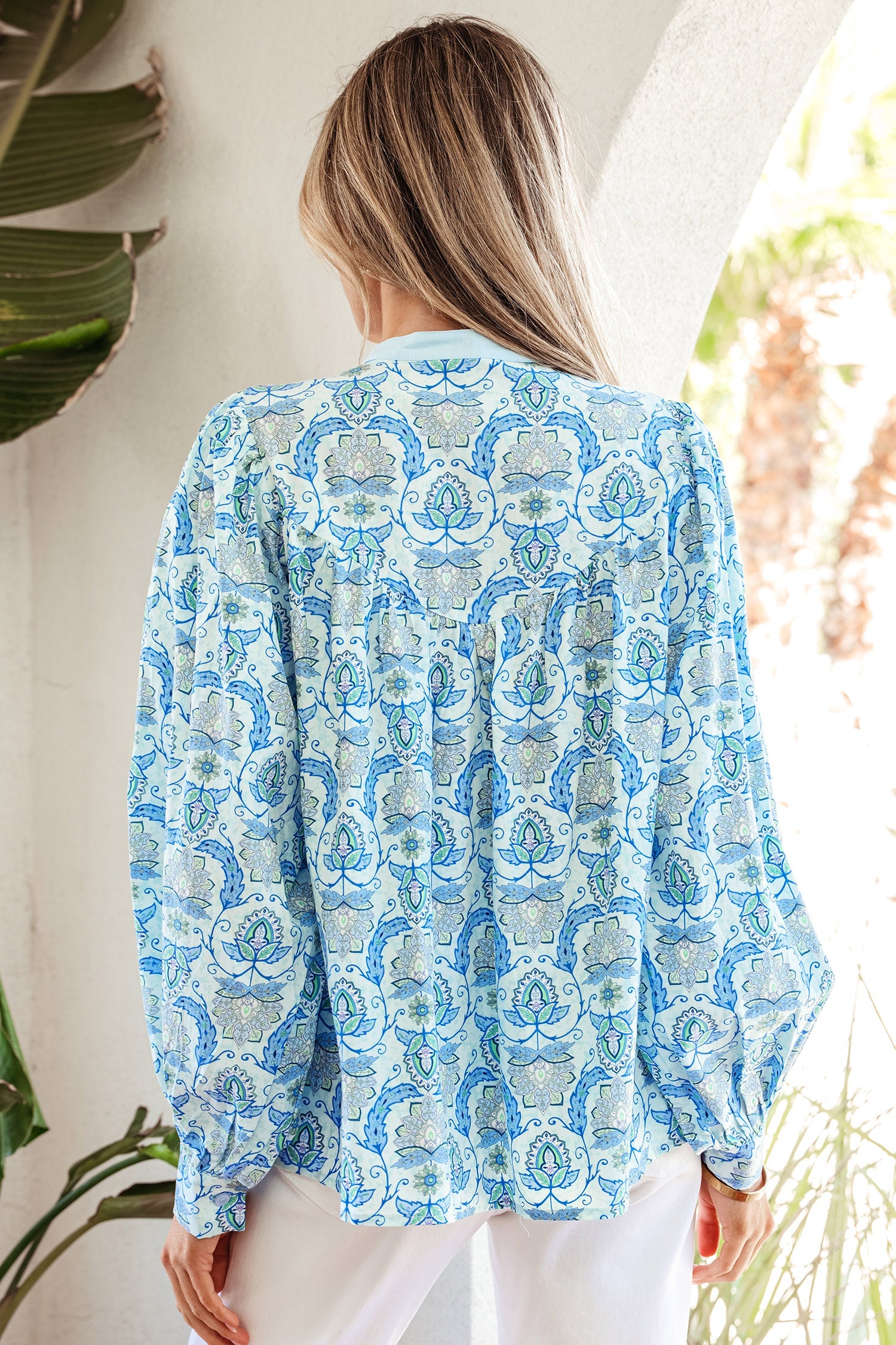 Paisley Long Puff Sleeve Buttoned Shirt
