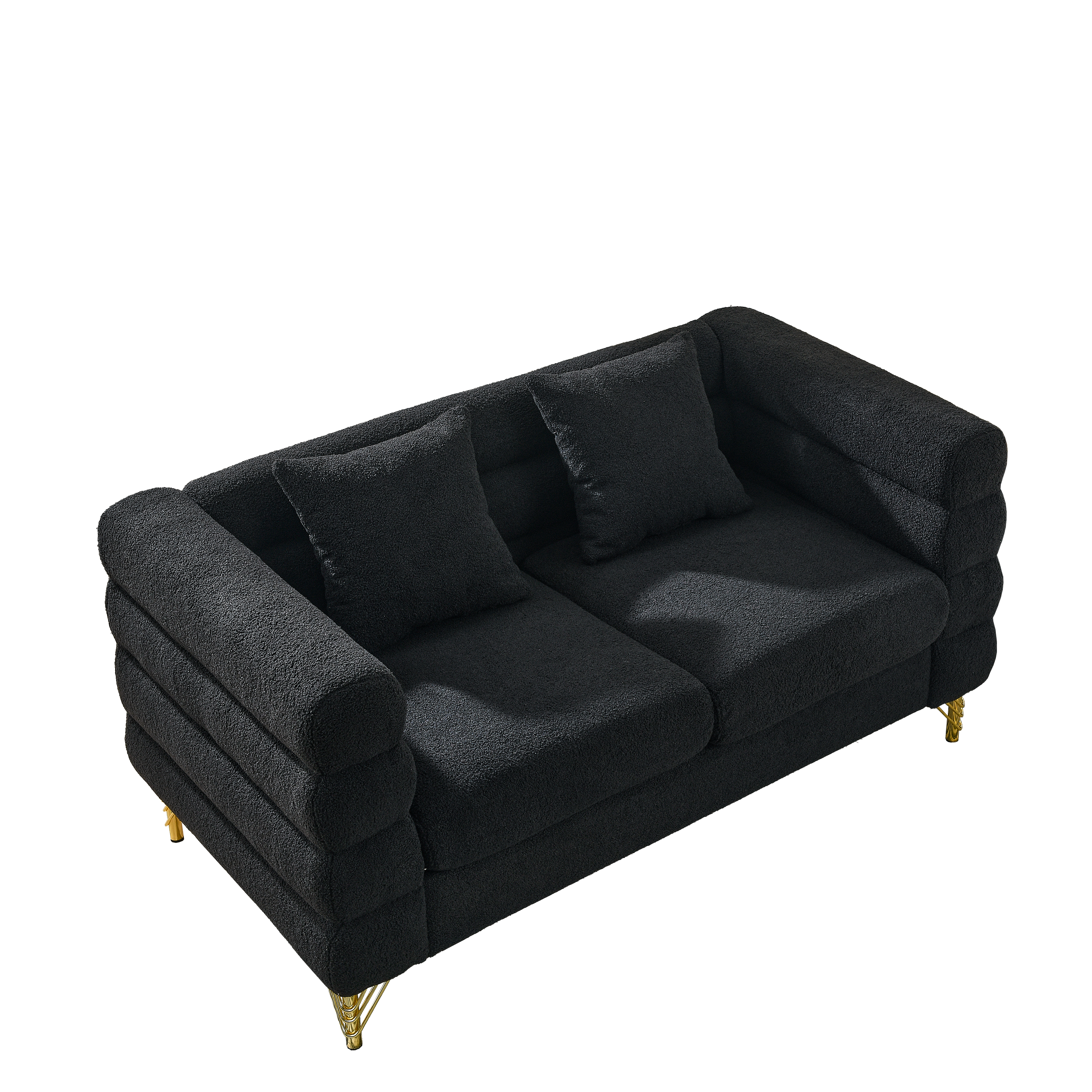 60Inch Oversized 2 Seater Sectional Sofa, Living Room Comfort Fabric Sectional Sofa-Deep Seating Sectional Sofa, Soft Sitting with 2 Pillows for Living Room, Bedroom, Office, Black teddy(W834S00030)
