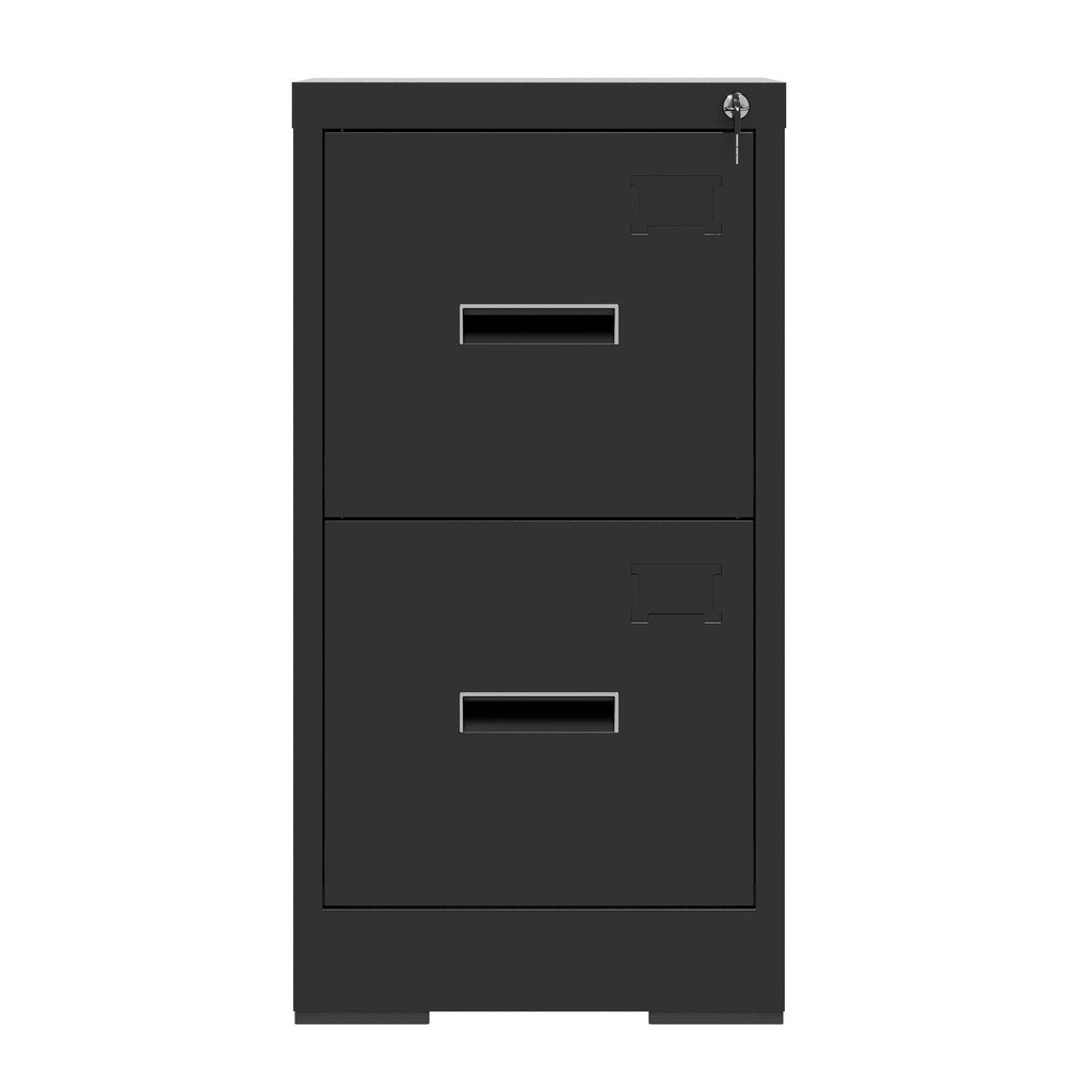 Modern Black 2 Drawer Metal Vertical File Cabinet with Lock and Card Slot for Office and Home Use