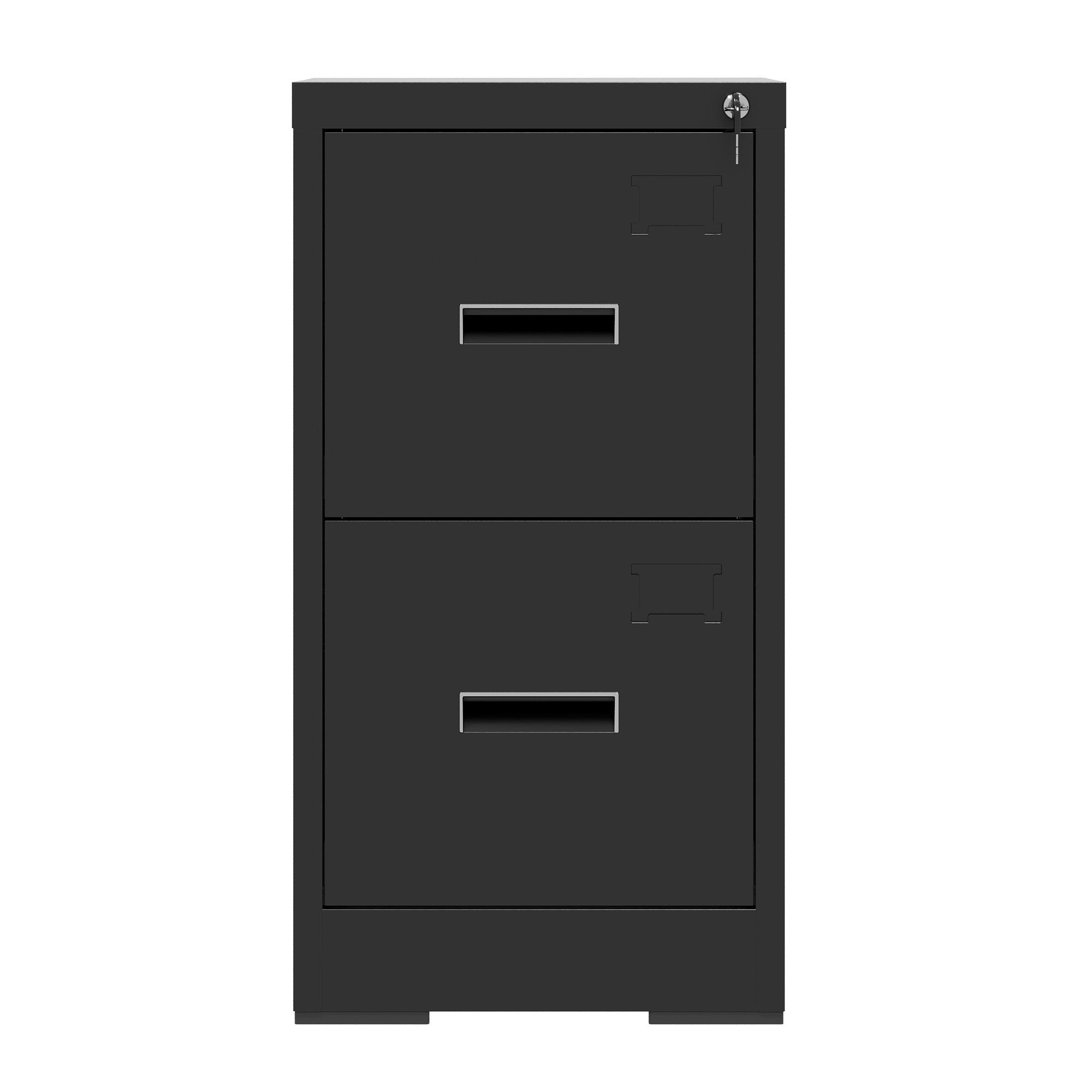 Modern Black 2 Drawer Metal Vertical File Cabinet with Lock and Card Slot for Office and Home Use