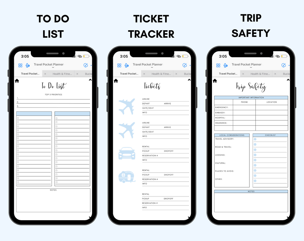 Digital Travel Phone Planner Blue
