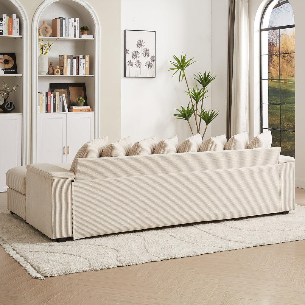 Luxe Oversized L Shaped Sofa with Chaise,Comfy Corduroy L Shaped Sectional Couches with 8 Pillows and Two Armrest storage space,Soft Fluffy Upholstered Sofa Bed for Living Room Apartment Bedroom