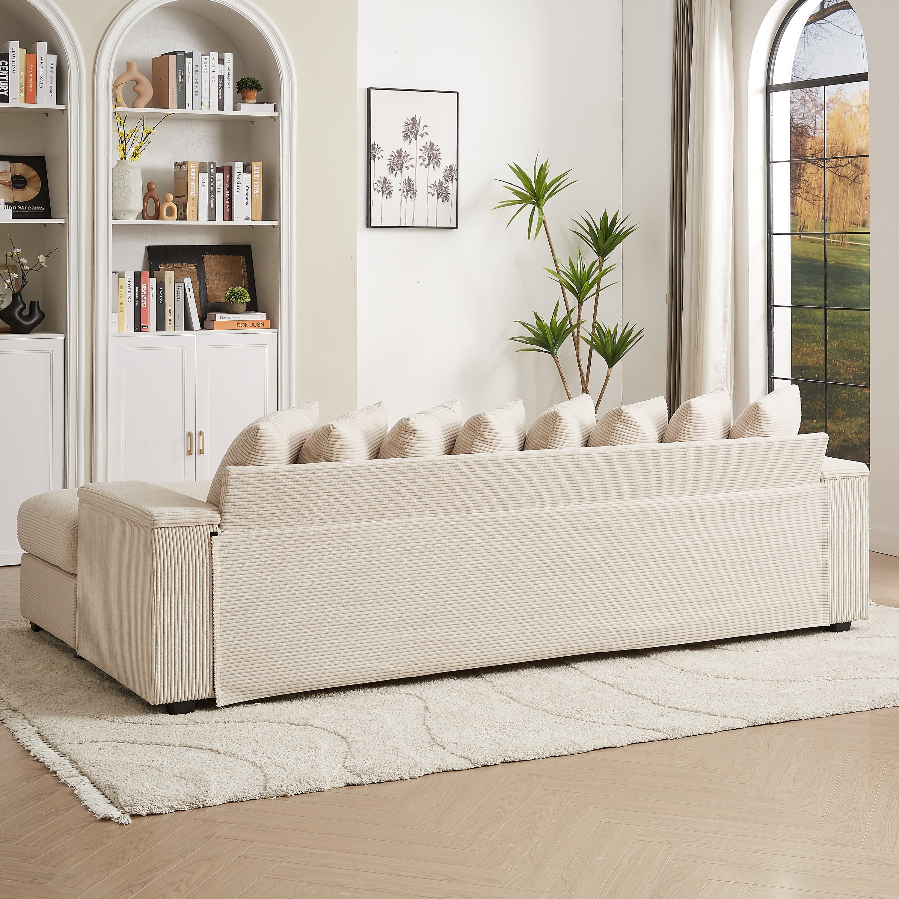 Luxe Oversized L Shaped Sofa with Chaise,Comfy Corduroy L Shaped Sectional Couches with 8 Pillows and Two Armrest storage space,Soft Fluffy Upholstered Sofa Bed for Living Room Apartment Bedroom
