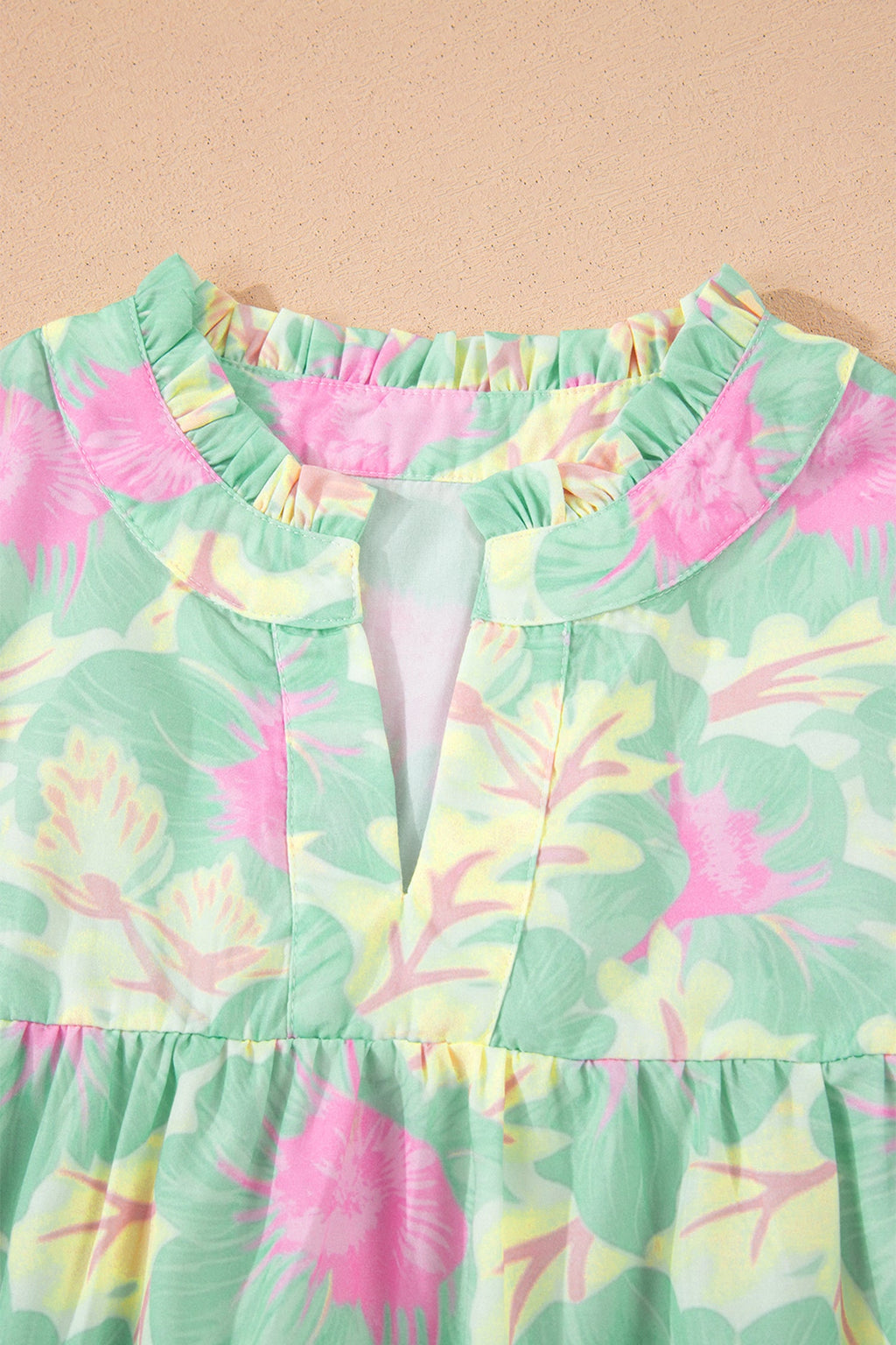 Floral Frilled V-Neck Bubble Sleeve Babydoll Blouse
