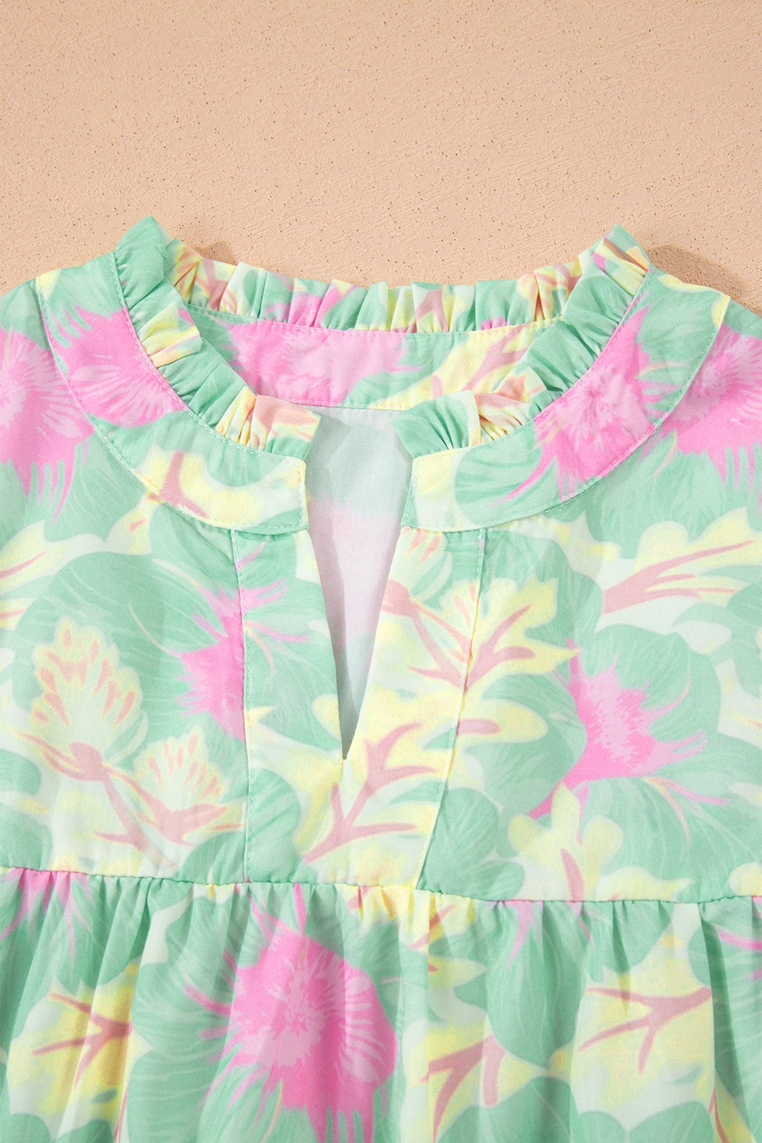 Floral Frilled V-Neck Bubble Sleeve Babydoll Blouse