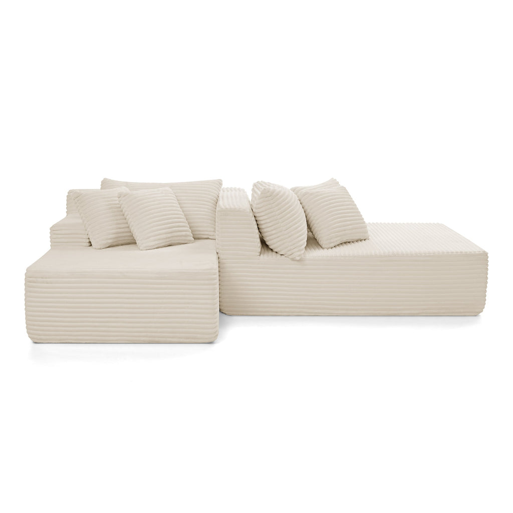 Two-seater lazy sofa lounge chair,Compressed sofa no assembly required, made of velvet fabric, fluffy modern lounge chair, used for indoor living rooms and bedrooms-Beige