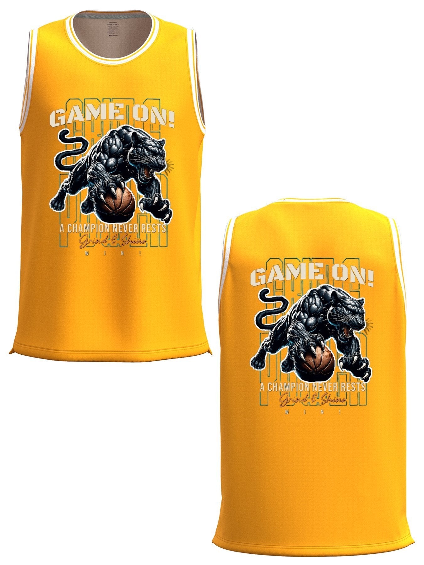 Game On! Grind & Shine Jaguar Yellow Basketball Jersey - Front & Back Printing