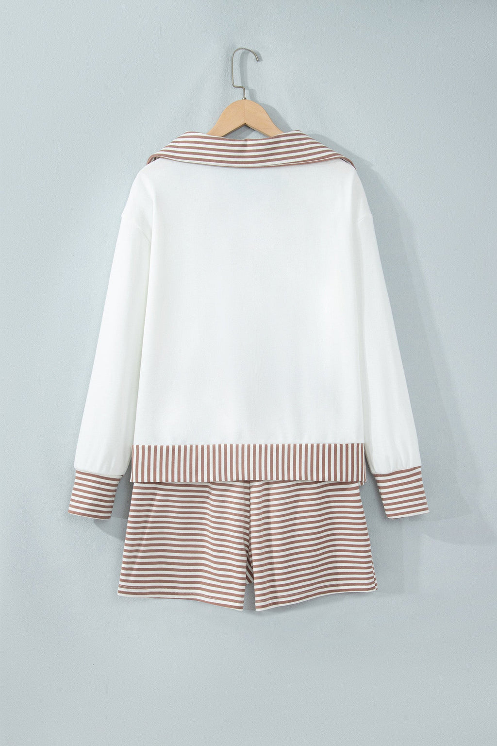 Stripe Patchwork Long Sleeve Top & Shorts Set