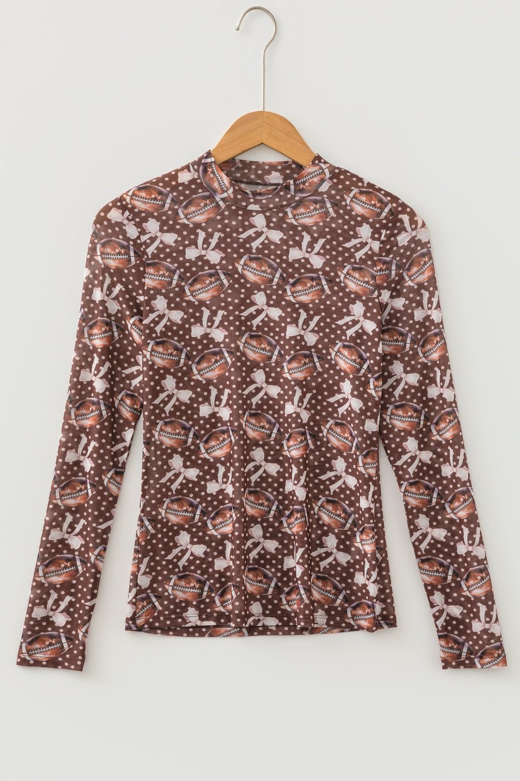 Polka Dot Bow Football Mesh Long Sleeve Top