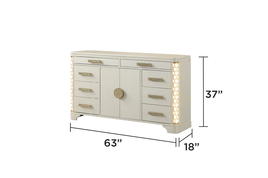 JASMINE Queen 5 Pc Unique LED Bedroom Set made with Wood in Beige (CA INVENTORY)