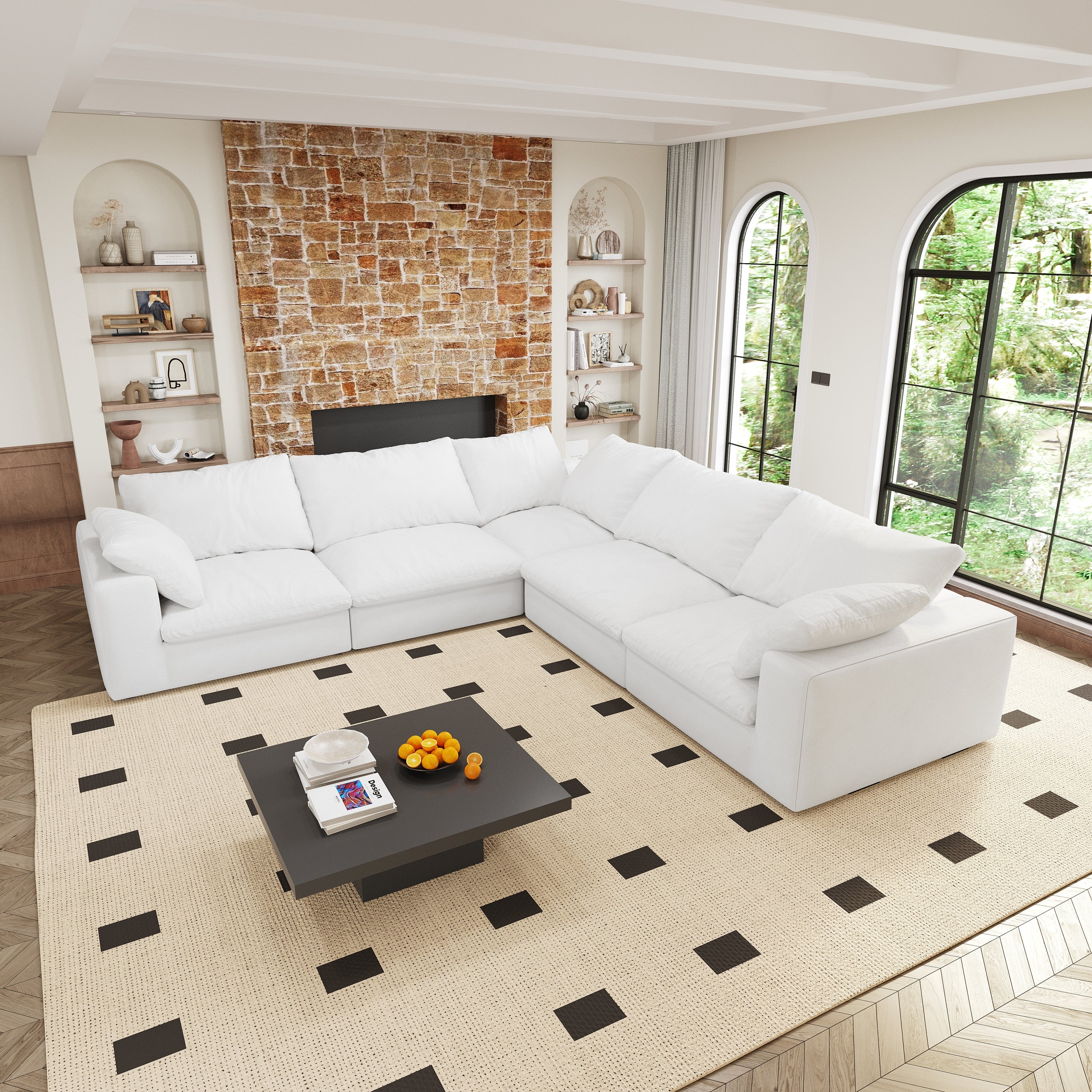 Cloud Sectional Sofa 160'', Down Filled Comfortable V Shape Sofa for Living Room, Simple Wide and Deep Seat Convertible Sofa for Office Apartment Vshaped 5seaters