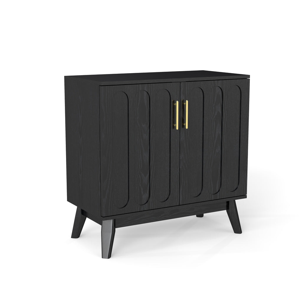 Mid Century Modern Fluted Sideboard Cabinet with Adjustable Shelves & Solid Wood Legs, Buffet Cabinet with Storage, Walnut Storage Cabinet for Living Room, Entryway, Hallway, Dining Room, Kitchen
