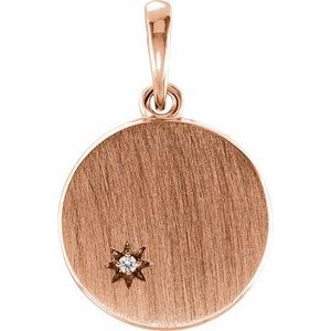 14K Rose Gold .005 CT Natural Diamond Engravable Pendant