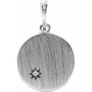 14K White Gold .005 CT Natural Diamond Engravable Pendant
