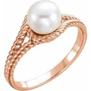 14K Rose Gold Cultured White Freshwater Pearl Rope Ring