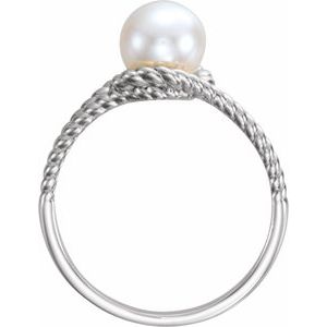 14K White Gold Cultured White Freshwater Pearl Rope Ring