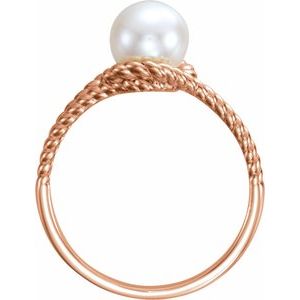 14K Rose Gold Cultured White Freshwater Pearl Rope Ring