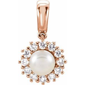 14K Rose Gold Cultured White Freshwater Pearl & 1/3 CTW Natural Diamond Pendant