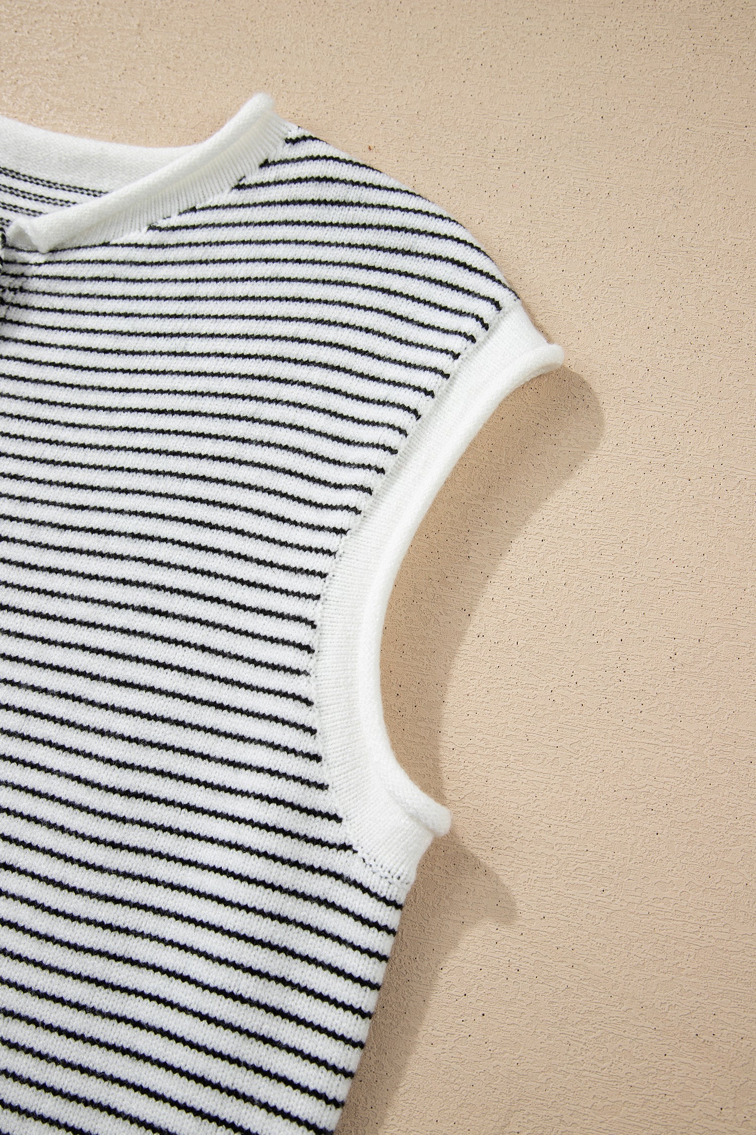 Stripe Contrast Trim Cap Sleeve Button-Up Cardigan