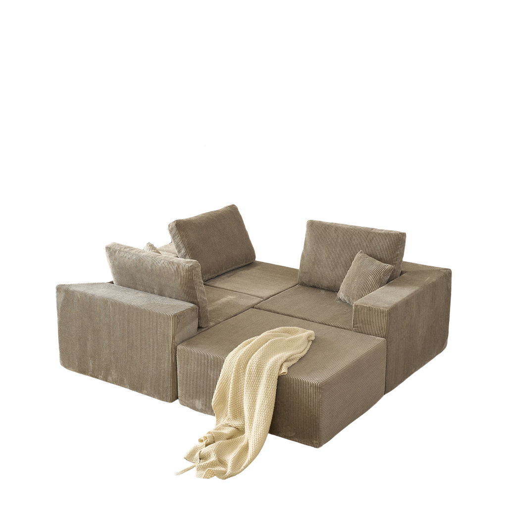 110' Cloud Modular Sectional Sofa,Boneless Couch, No Assembly, 3 seater with Ottoman & 2 Pillows, Perfect for Living Rooms and Bedrooms  grey