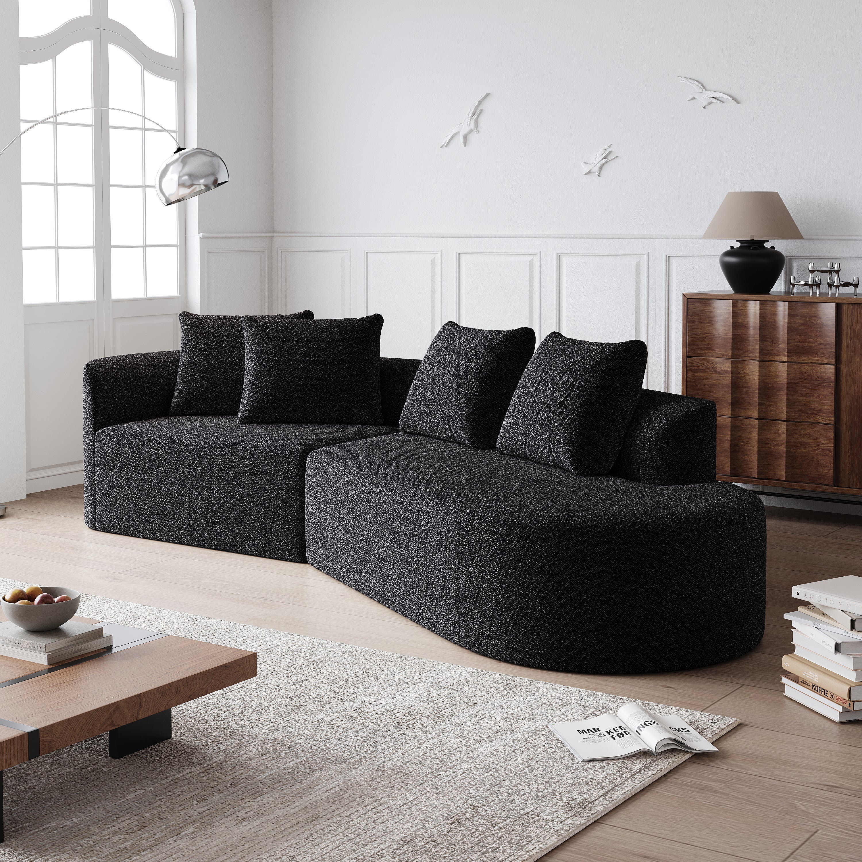 Modern Upholstered Oversized Sectional Sofa, 112-Inch Chenille 4-Seater Extra Deep & Wide Seat Curved Cloud Couch with 4 Throw Pillows, Free Combination Sofa Couch for Living Room,Bedroom