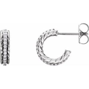 14K White Gold 1/5 CTW Natural Diamond Rope Hoop Earrings