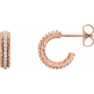 14K Rose Gold 1/5 CTW Natural Diamond Rope Hoop Earrings