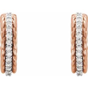 14K Rose Gold 1/5 CTW Natural Diamond Rope Hoop Earrings