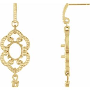 14K Yellow Gold 8x6 mm Oval & 1.5 mm Round Earring Mounting