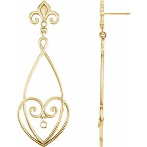 14K Yellow Gold Fleur-de-lis Earring Mounting