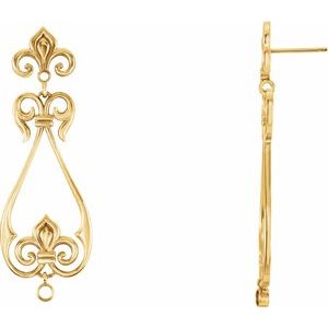14K Yellow Gold Fleur-De-Lis Scroll Dangle Earring Mounting