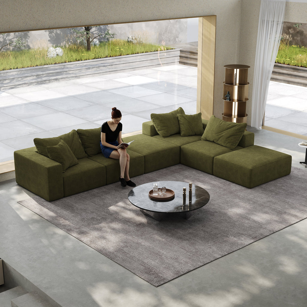 Oversized sponge cloud sofa,Modern Upholstered Sectional Sofa Couch Set,Modular 162' L Shaped Sectional Living Room Sofa Set With 6 Pillows,Free Combination Sofa Couch for Living Room,BedroomWF055