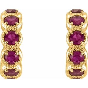 14K Yellow Gold Natural Ruby Hoop Earrings