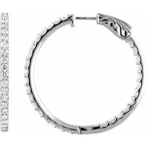 Sterling Silver 5 CTW Lab-Grown Diamond Inside-Outside 41.5 mm Hinged Hoop Earrings