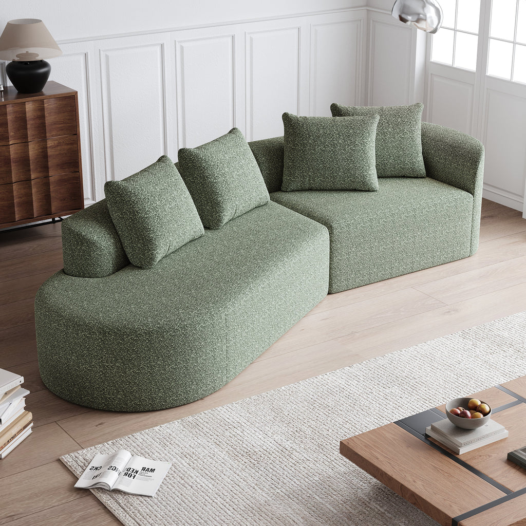 Modern Upholstered Oversized Sectional Sofa, 112-Inch Chenille 4-Seater Extra Deep & Wide Seat Curved Cloud Couch with 4 Throw Pillows, Free Combination Sofa Couch for Living Room,Bedroom