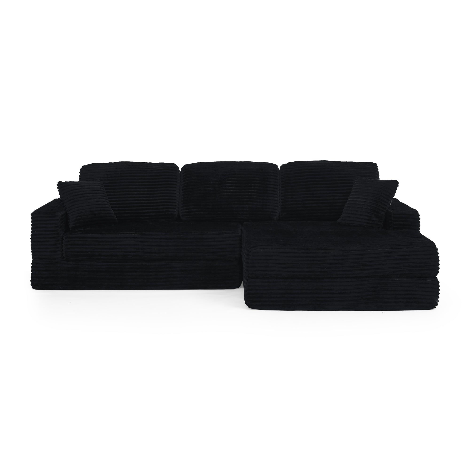 Modern Minimalist Style L Shape Modular Sectional Sofa with Corduroy Finish in Black
