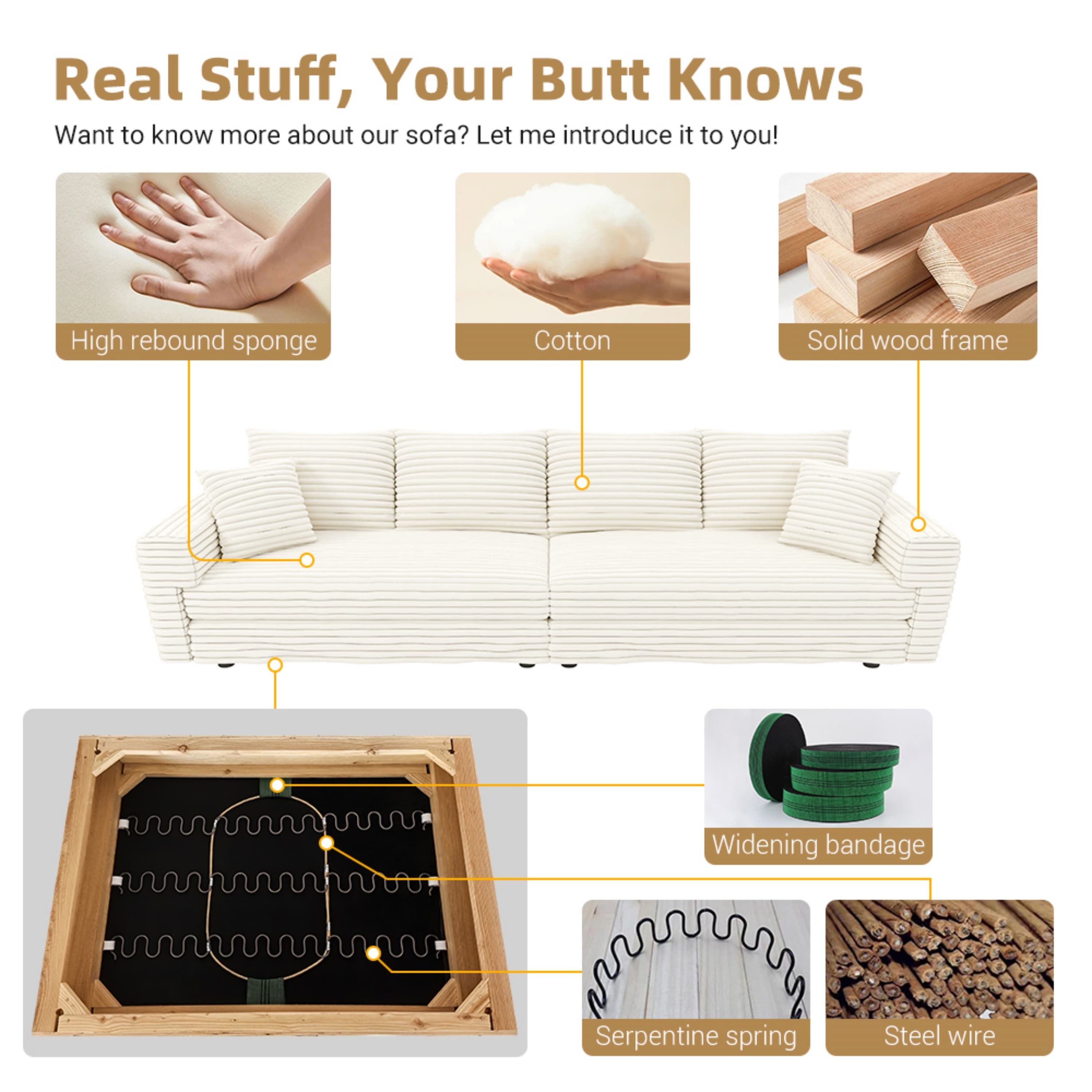 82.7 ' Plush Corduroy 3-Seat Sofa, Modern Comfy Upholstered Sofa Cloud Couch, Deep Seat Couches with Soft Pillows and 1 Ottomans, Convertible Sofa Lounge Chair, for Living Room,Apartment,Office,Beige