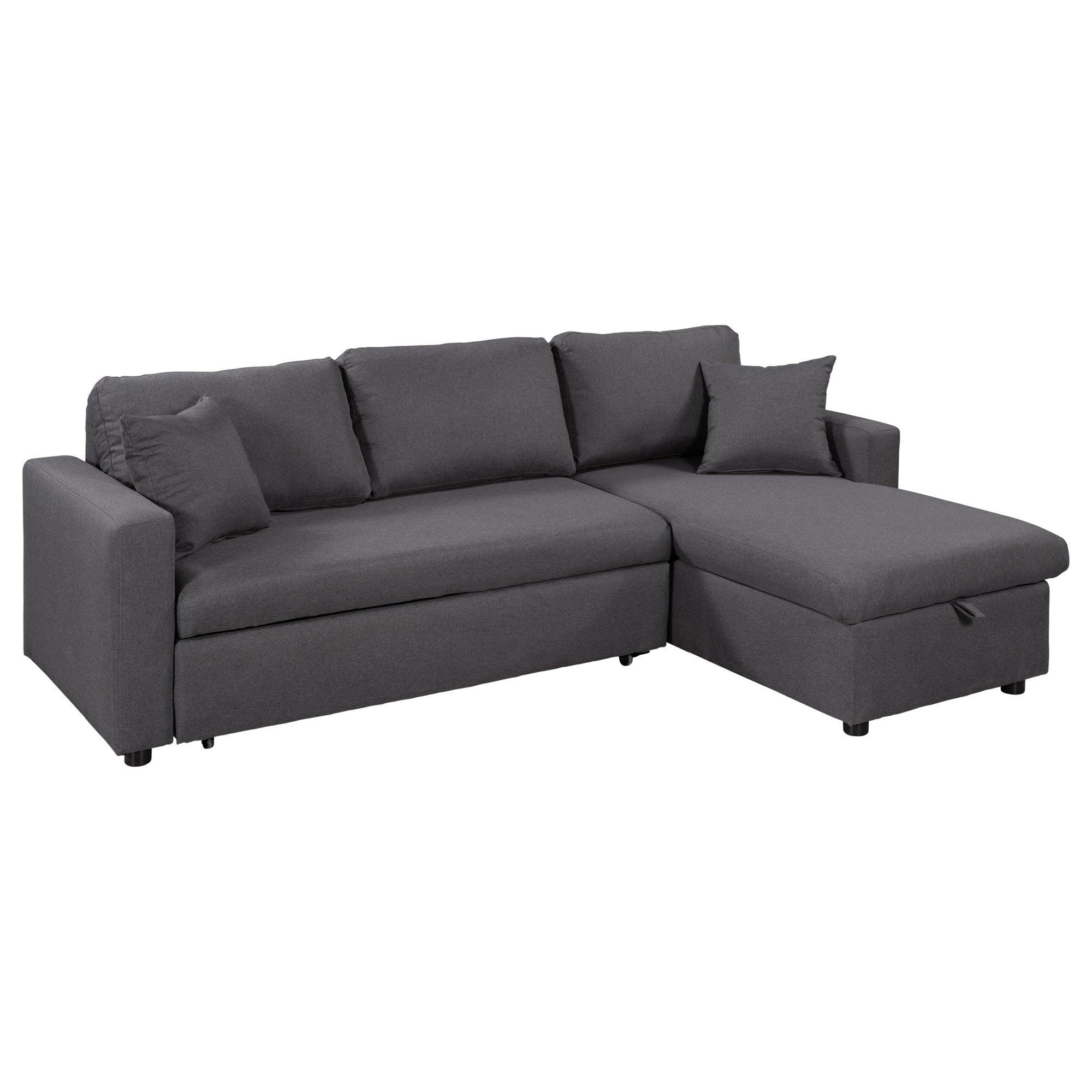 U_STYLE 87.44' Upholstery Sleeper Sectional Sofa Grey with Storage Space, 2 Tossing Cushions