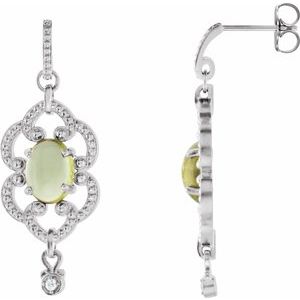 14K White Gold Natural Peridot & .03 CTW Natural Diamond Earrings