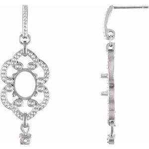 14K White Gold 8x6 mm Oval & 1.5 mm Round Earring Mounting