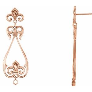 14K Rose Gold Fleur-De-Lis Scroll Dangle Earring Mounting
