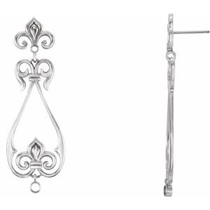 14K White Gold Fleur-De-Lis Scroll Dangle Earring Mounting