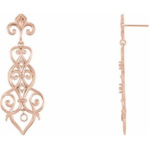 14K Rose Gold Fleur-de-lis Earring Mounting
