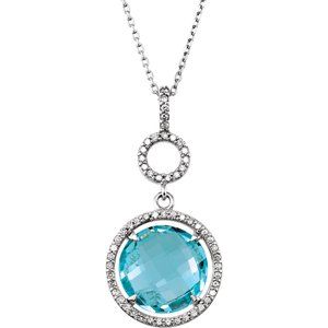Sterling Silver Natural Sky Blue Topaz & 1/4 CTW Natural Diamond 18" Necklace