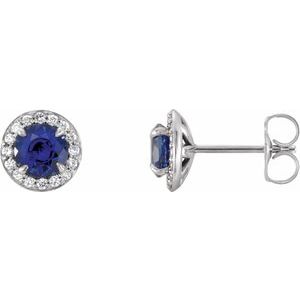 14K White Gold 4.5 mm Lab-Grown Blue Sapphire & 1/6 CTW Natural Diamond Earrings