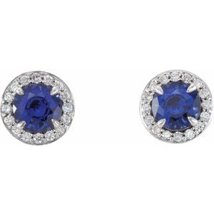 Sterling Silver 4.5 mm Lab-Grown Blue Sapphire & 1/6 CTW Natural Diamond Earrings – image 2
