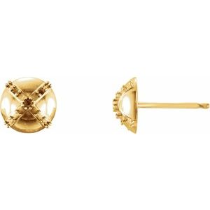 14K Yellow Gold 1 mm Round "X" Accented Earring Mounting