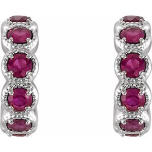 14K White Gold Lab-Grown Ruby Hoop Earrings – image 2