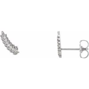 Sterling Silver .03 CTW Natural Diamond Leaf Ear Climbers