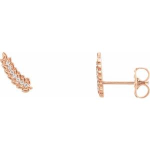 14K Rose Gold .03 CTW Natural Diamond Leaf Ear Climbers